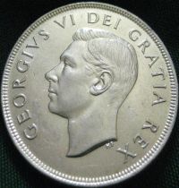King George VI 1949 Newfoundland Commemorative Silver Dollar - Obverse