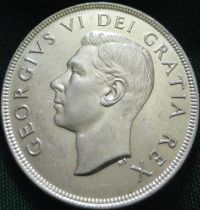 King George VI 1949 Newfoundland Commemorative Silver Dollar - Obverse