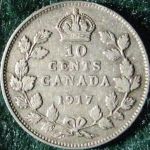 1917 George V Sterling Silver Canadian Dime - Reverse View